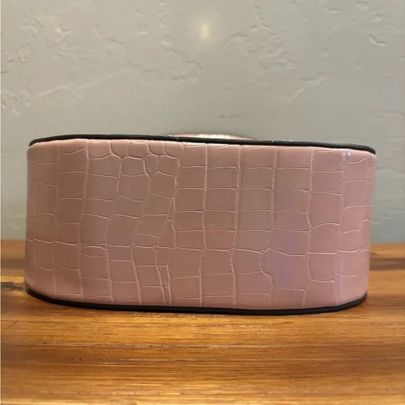 Precious Blush Pink Croc-Embossed Handbag with Bamboo look Handle & Gold Accent - Picture 5 of 6